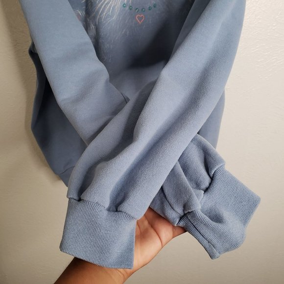 Vintage Sparkly Cat Graphic Sweater Baby Blue White Trim Pull Over Sweatshirt XL - Picture 5 of 12